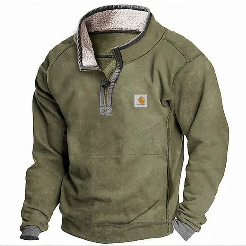 Men's Hooded Sweatshirt, Loose-Fitting Sweatshirt with Stand-Up Collar, Zipper, Fleece Sweatshirt, Autumn/Winter Top for Men