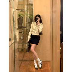 学院风海军领修身减龄针织长袖女2025秋季新款慵懒风披肩小上衣