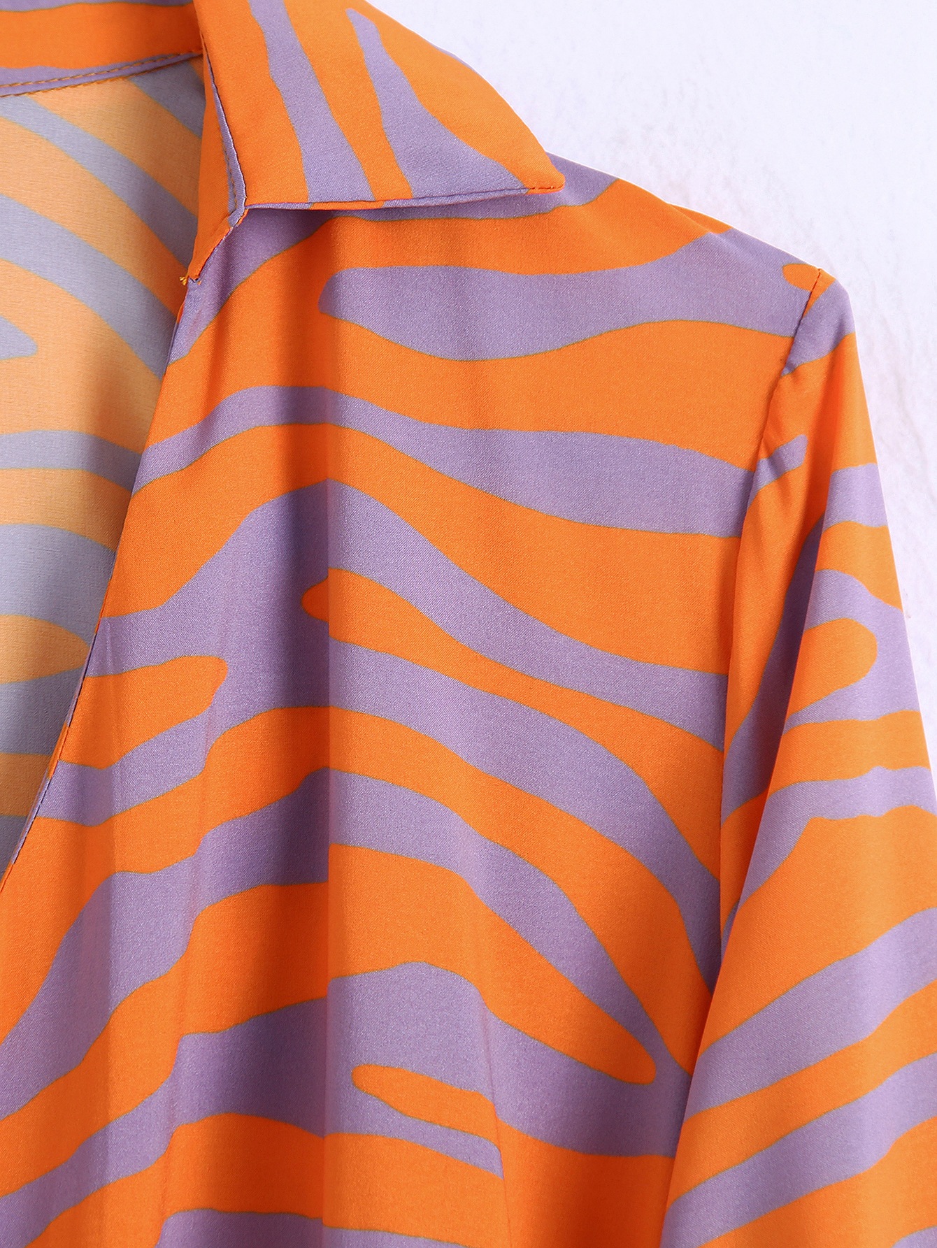 Orange Zebra Print Long-Sleeved Lace-Up Shirt Dress NSXFL105286