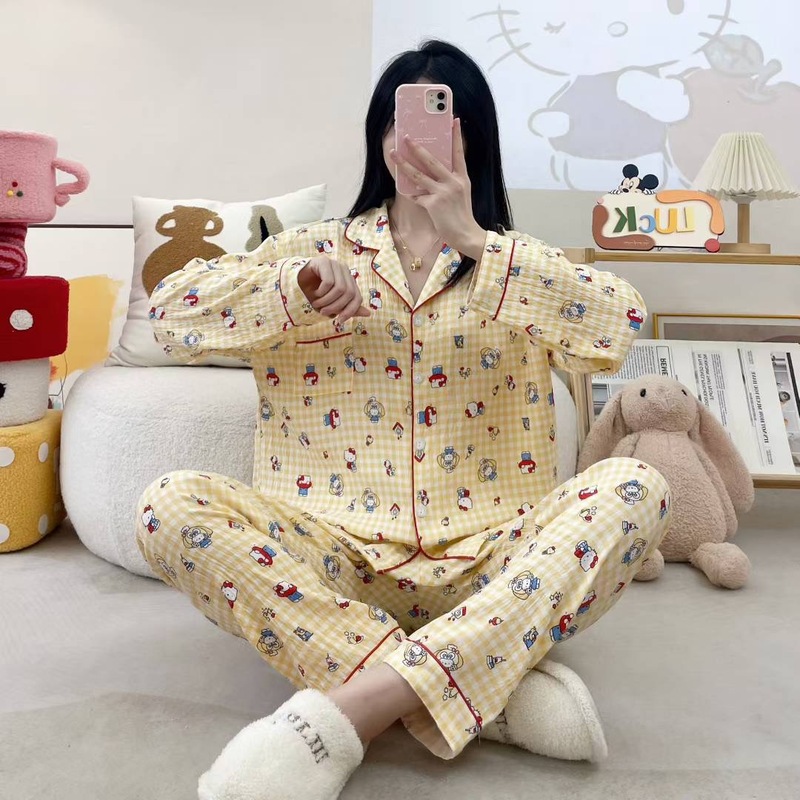 东南亚日韩跨境云朵棉睡衣女秋季印花翻领家居服套装可爱卡通新款|undefined