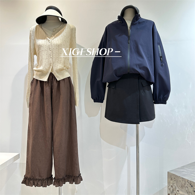 女性用リラックスリネンテンセルレースパンツ春夏薄手通気性ルーズストレート耳付き9点ワイドレッグパンツ|undefined