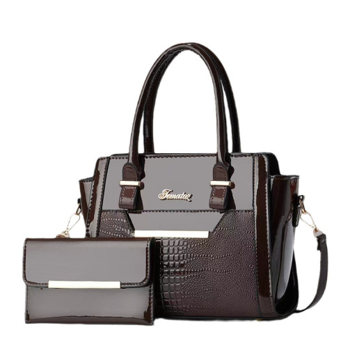 Women's Crossbody Bag Korean Style Handbag Shoulder Bag Two-Piece Mother-and-Father Bag with Crocodile Embroidery Bright Leather