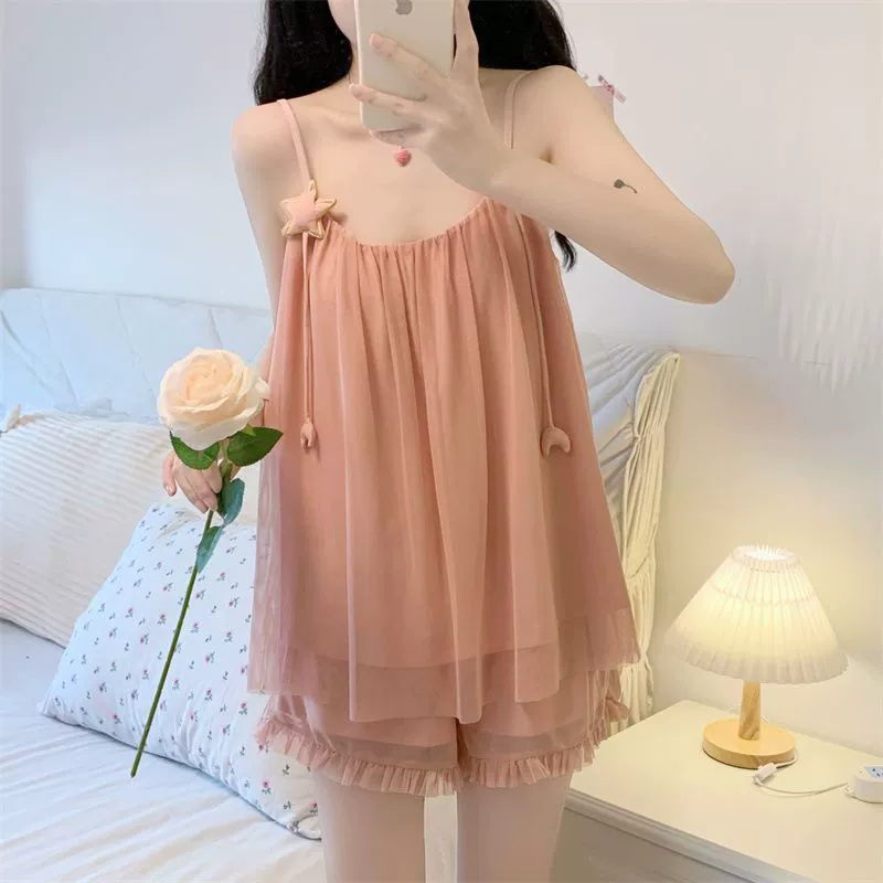 Top with cups, summer pijama, lace cute skirt, with short sleeve, internet celebrity