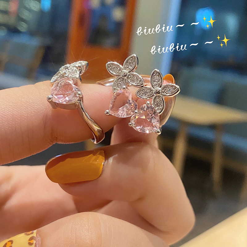 Fashion Pear Inlaid Zircon Opening Adjustable Flower Ring display picture 2