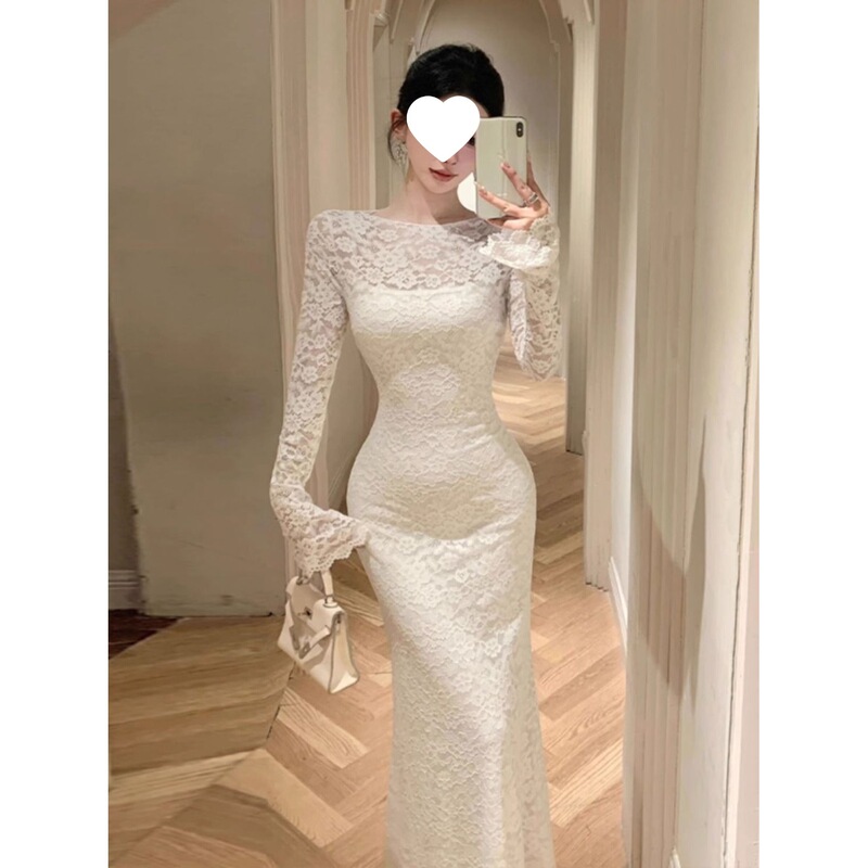 French-Style Exquisite Lace Dress with a Socialite Vibe, Slim-Fitting Long Dress, Banquet Gown, Elegant Dress for Formal Occasions French-Style Exquisite Lace Dress with a Socialite Vibe, Slim-Fitting Long Dress, Banquet Gown, Elegant Dress for Formal Occasions