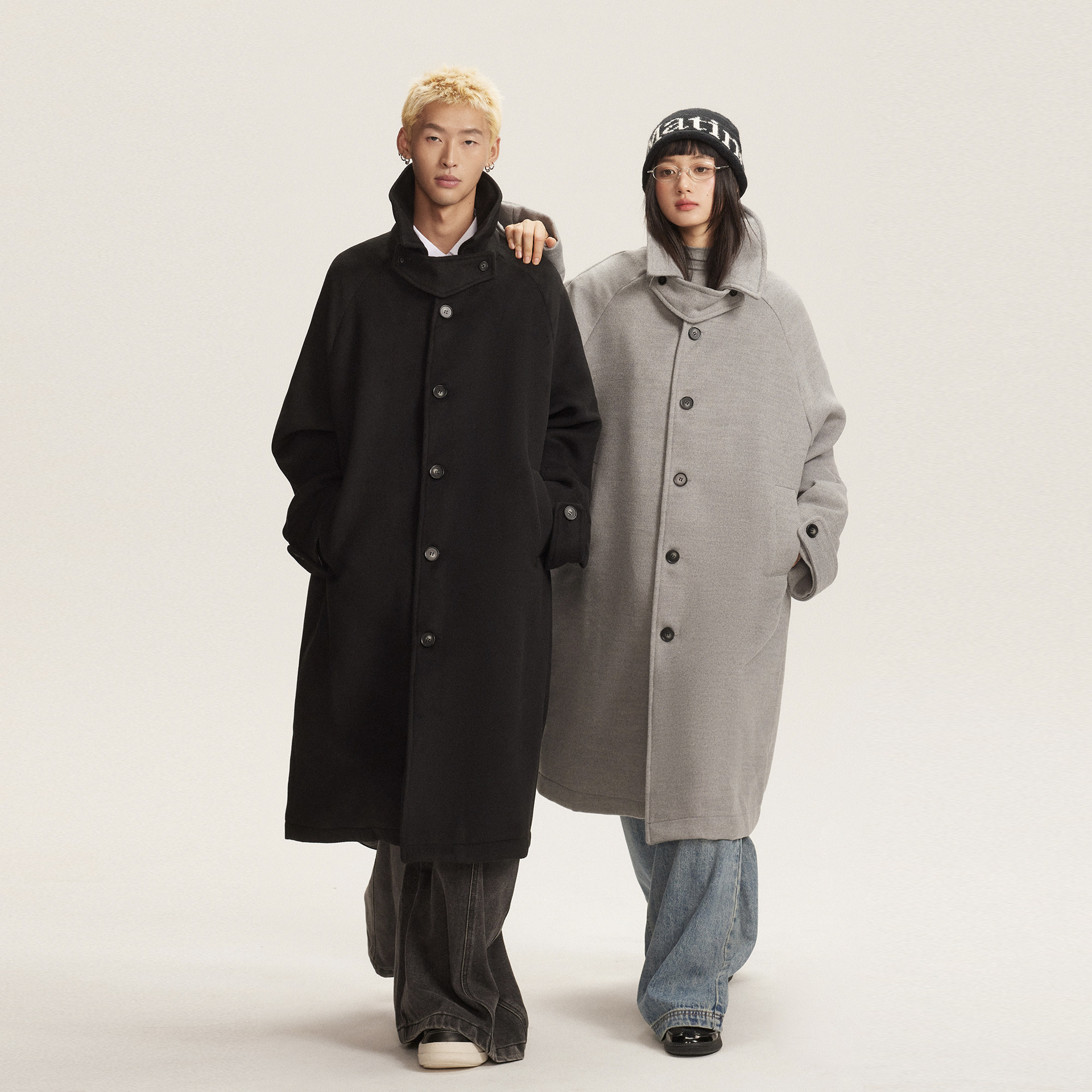 CATTEE秋冬メンズミドル丈ウールコート、高級感がありハンサムでゆったりとしたカジュアルな韓国風スーツ風ウインドブレーカージャケット