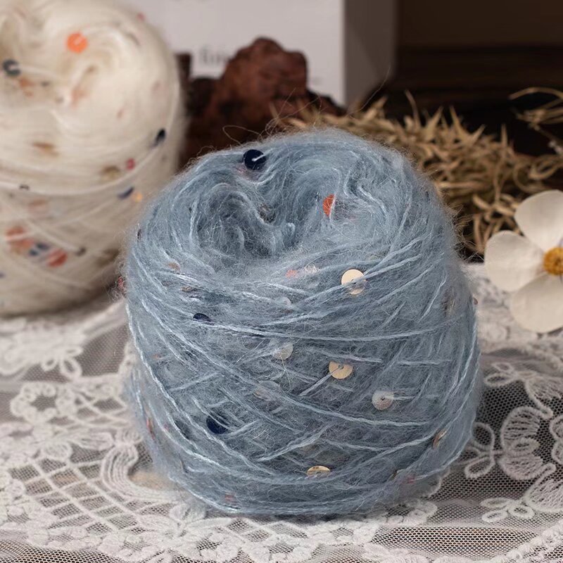 跨境批发大亮片多股马海毛50ｇ团手工钩编针织帽子围巾毛衣外套线