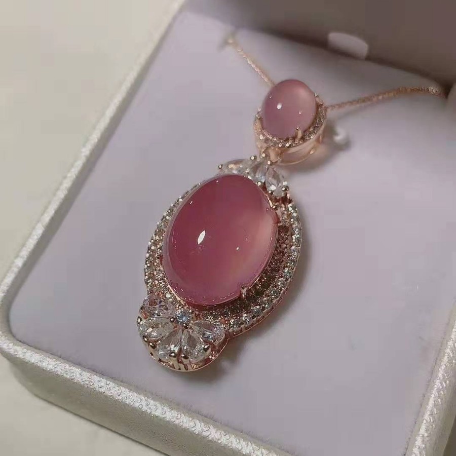 05. 핑크 칼세도니 비둘기알 펜던트 로즈 골드