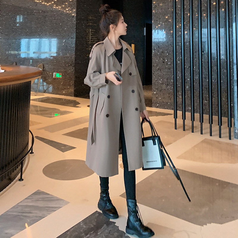 This Year's Popular Gray Windbreaker Jacket for Women Spring & Fall 2024 New Style Over-The-Knee High-End Small Mid-Length Coat Winter