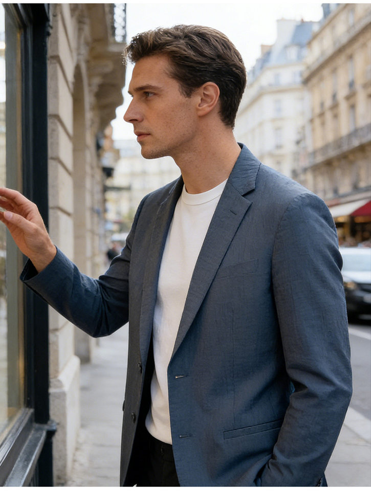 Áo vest nam Tencel Lyocell co giãn chống nhăn thoáng khí phong cách casual — Màu xanh dương, màu đen chi tiết 23