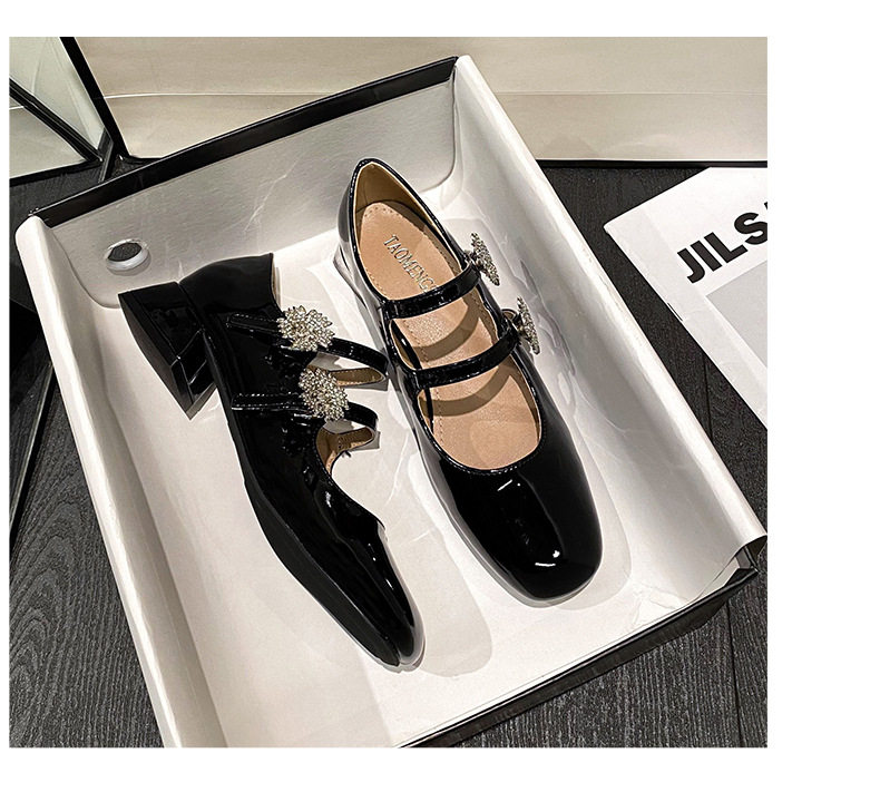 Giày Mary Jane cao gót mũi vuông đính đá hoa, gót thô 3–6 cm — Màu hồng nude, Màu đen chi tiết 23
