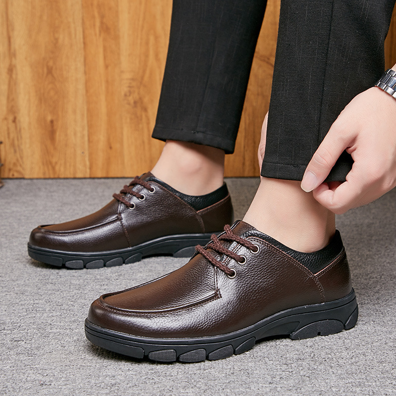 Herrenschuhe, lässiges Obermaterial aus Leder, weiche Sohle, mittelgroß, Dad-Sneaker_voghion.com