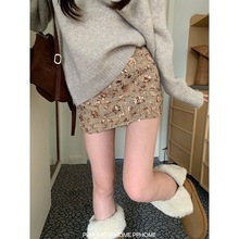 PPHOME自制~闪闪新年裙 高腰A字毛呢短裙小香粗呢半身短裙女