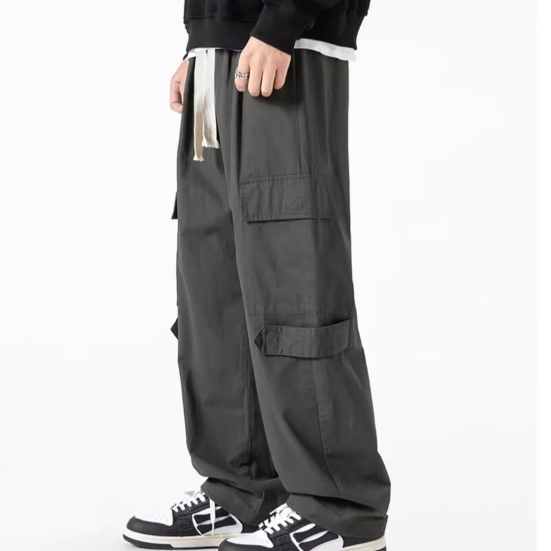 2025 Work Pants Men's Japanese Style Retro Wide Leg Straight Pants Summer Loose Trendy Multi-Pocket Casual Trousers
