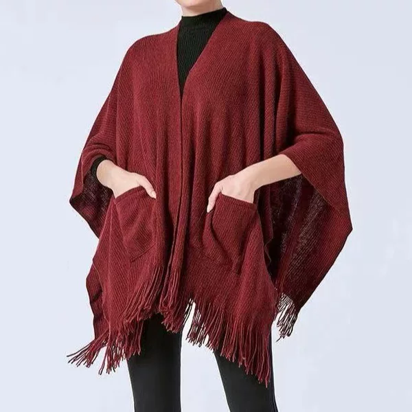 European and American Autumn and Winter Pocket Cloak Shawl Warm Air Conditioning Shawl Faux Cashmere Vent Scarf Shawl Pocket