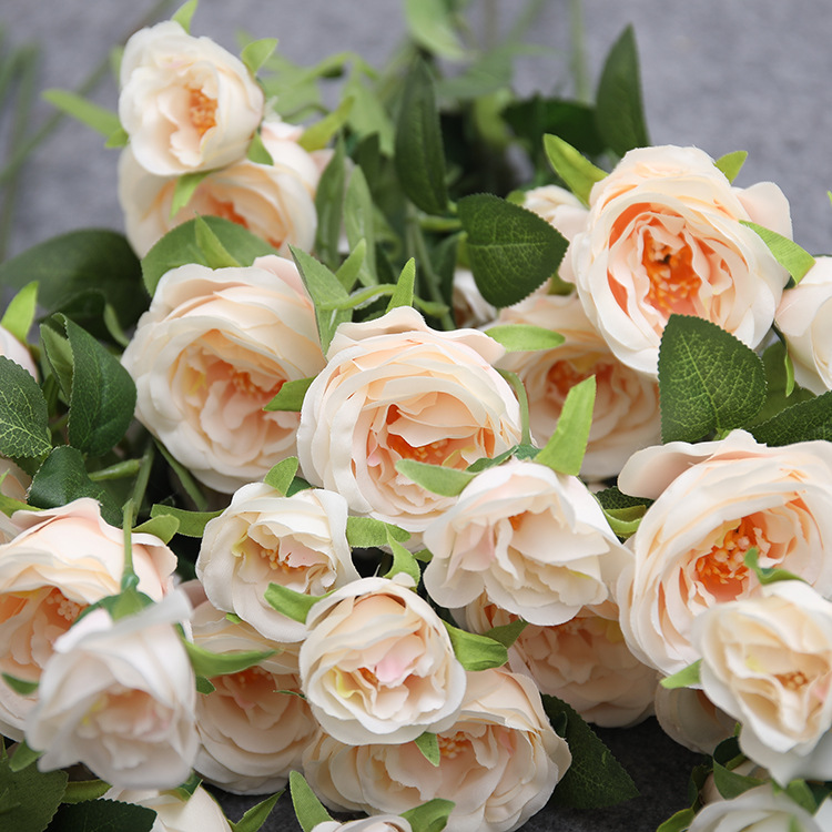 仿真玫瑰 婚慶用品花藝路引婚禮插花道具家居裝飾假花7頭開心玫