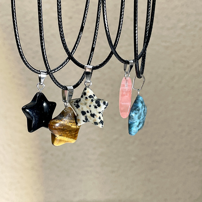 15g Weight Natural Stone Pendant Material Pendant Necklace Classification Leather Rope Chain Material 1 Piece Quantity Holiday, Daily Occasion natural stone, Leather rope Material Star Pattern Women's Gender Simple Style Style Simple Style Star Natural Stone Leather Rope Wholesale Pendant Necklace 6