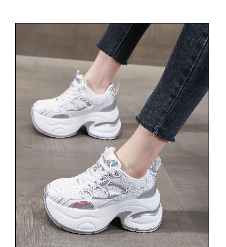 Giày sneaker nữ chunky đế dày độn cao bên trong, phong cách thể thao thường ngày — Màu trắng chi tiết 12