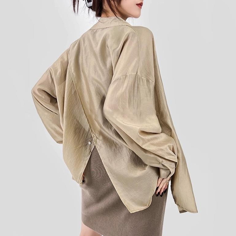 Áo sơ mi chống nắng TENS xẻ tà, thiết kế dễ phối đồ, chất liệu mỏng mùa hè — Màu nâu cà phê, Màu xám chi tiết 8