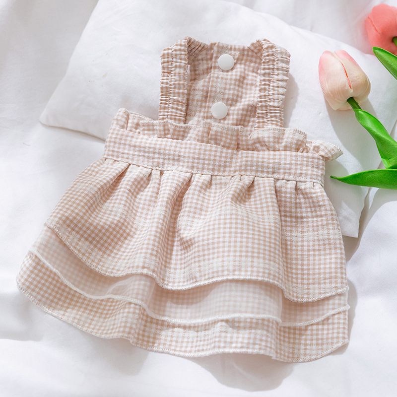 Primavera y verano perro princesa estilo Daisy Plaid falda de encaje Liga pies gato vestido ropa para mascotas