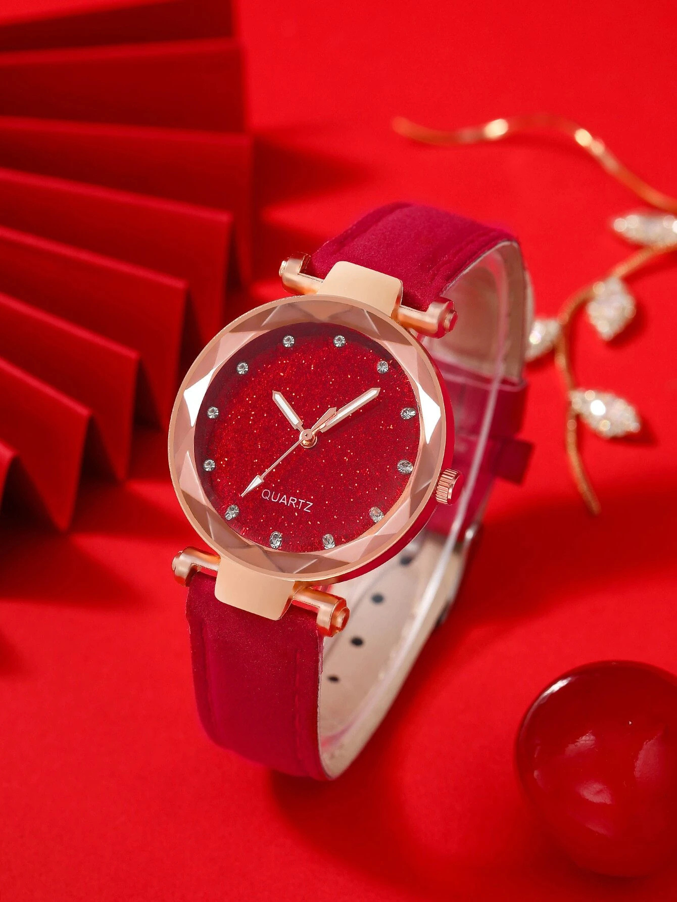 Beliebte einfache silber rosa strass oberfläche frauen Uhr matt lederband frauen casual mode zwei-stück uhr_voghion.com