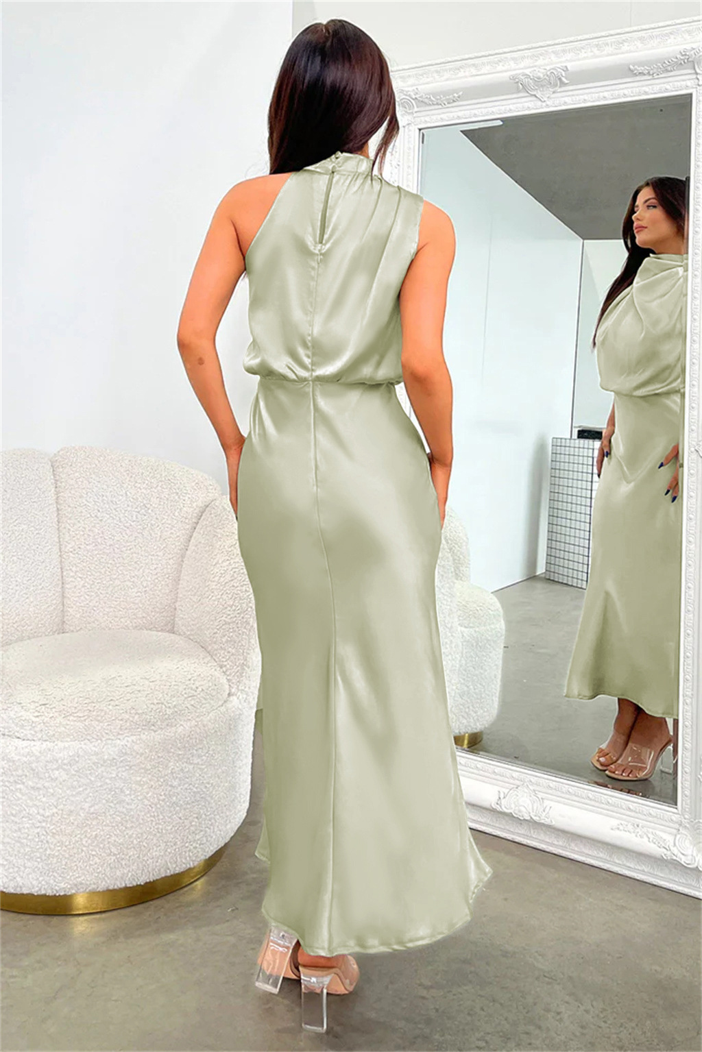 Women's Regular Dress Elegant Halter Neck Zipper Sleeveless Solid Color Midi Dress Banquet display picture 4
