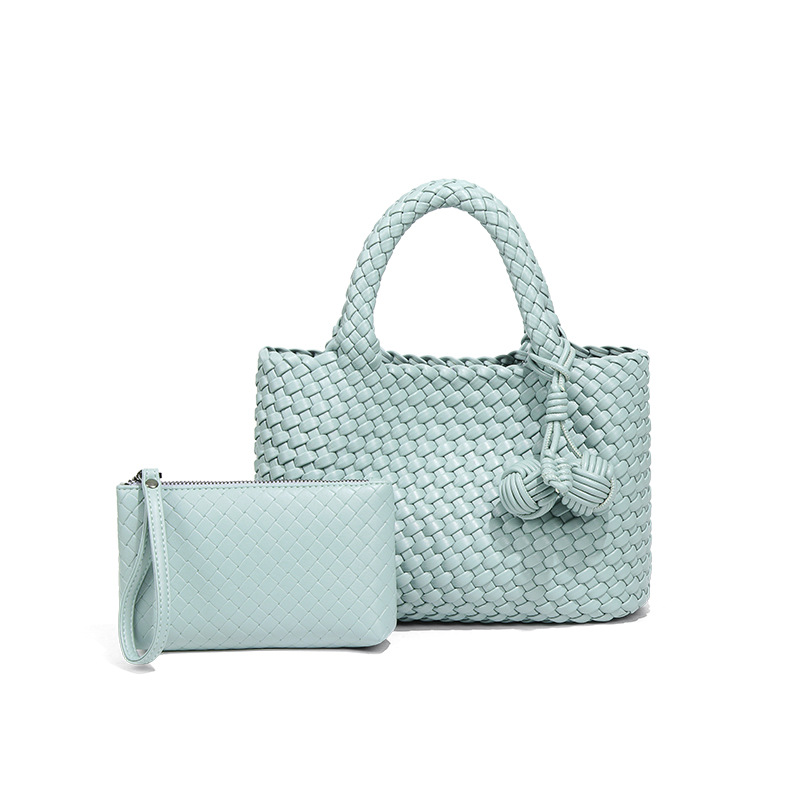 Structured Woven Soft PU Leather Handle Tote Bag 55