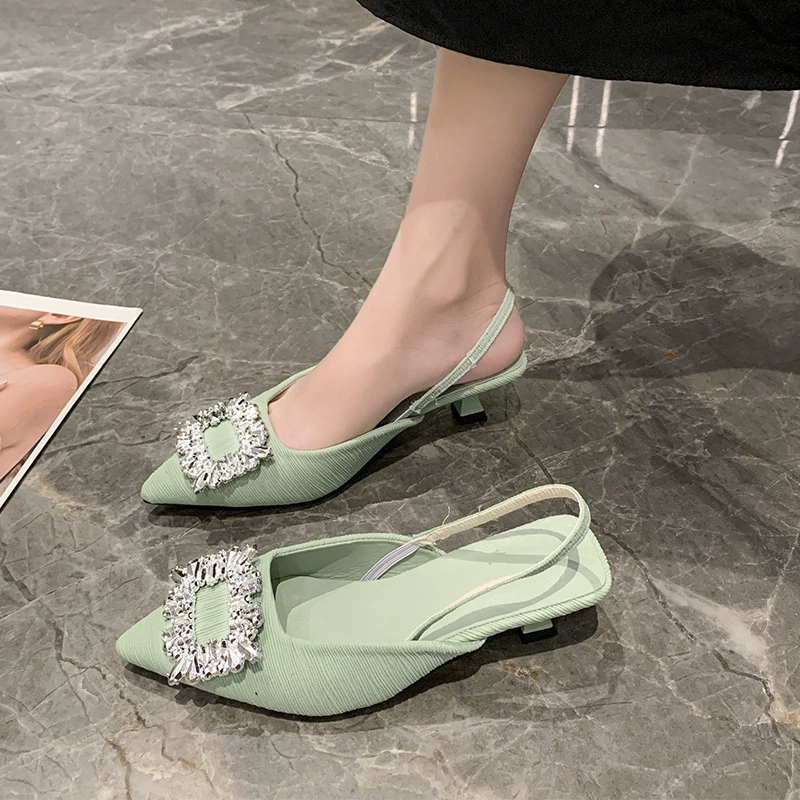 Баотоу сандалии женский 2024 новый летний стразы квадратная пряжка фея после ветра пустые французские туфли на каблуках на высоком каблуке