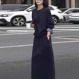 大码女装春秋季洋气减龄时尚套装女胖显瘦半身裙两件套-斤