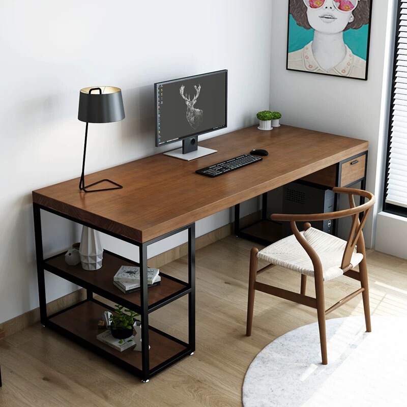 Simple Writing Workbench with Drawer Log Desk Solid Wood Double E-sports Desktop Computer Desk Couple Desk Simple Writing Workbench with Drawer Log Desk Solid Wood Double E-sports Desktop Computer Desk Couple Desk