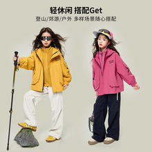 媛媛公主2025秋季新款女童中大童连帽外套软壳户外冲锋衣童装批发