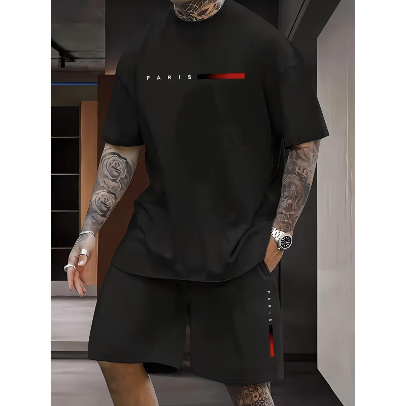 Amazon TEMU ホットセール 3D プリントクロスボーダー夏ルーズ通気性半袖ラウンドネック Tシャツショーツツーピーススーツ|undefined