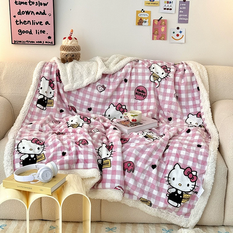 Многофункциональное одеяло Sanrio (Sanrio) Kuromi & Hello Kitty, бархатная молочная флисовая ткань с молнией, 100×150–200×230 см