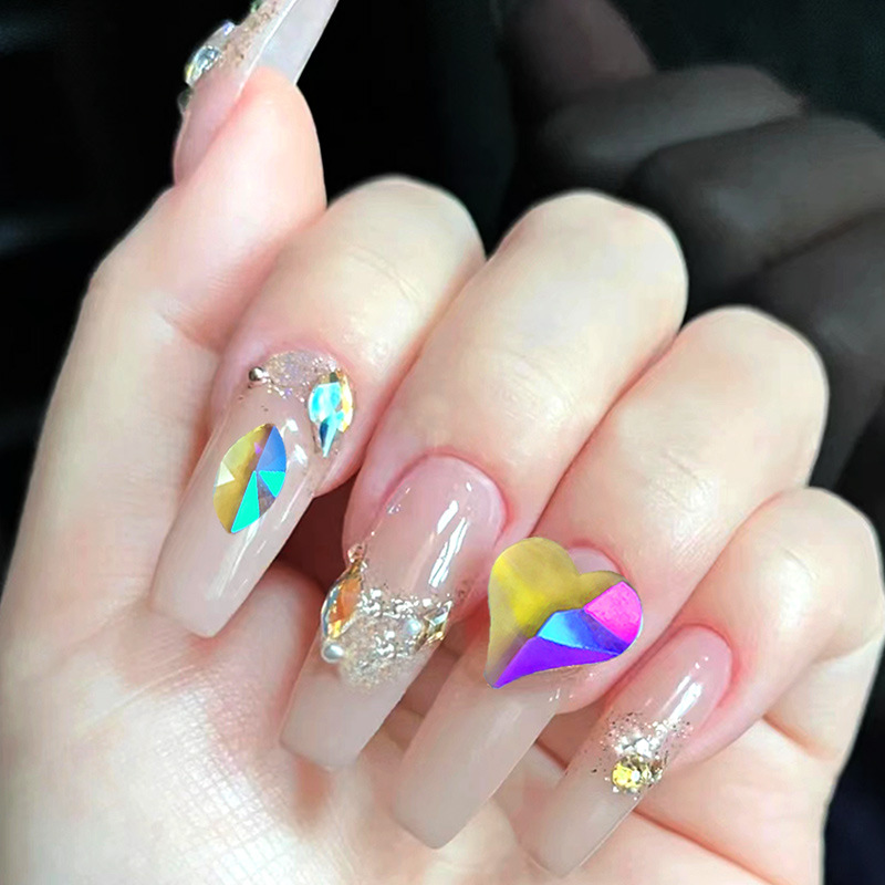 Super Flash Magic Aurora Ice Champagne Gold nail Diamond Manicura en línea popular en forma especial mezclado diamante plano de lujo ligero