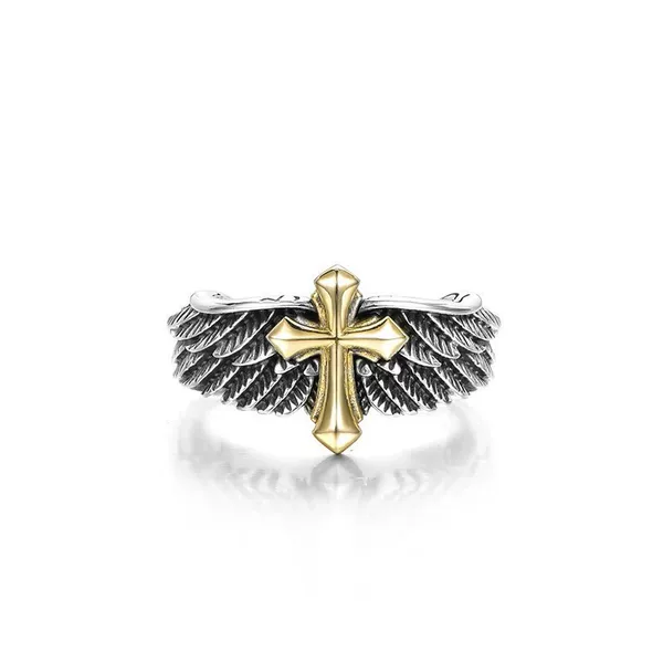 European and American Hip Hop Retro Wings Cross Ring Men and Women Hip Hop Personality Graffiti Opening Ring Niche Finger