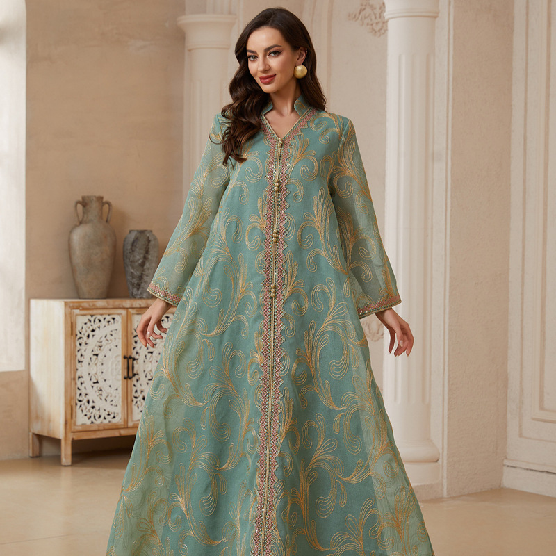 Nc176 Cross-Border Foreign Trade Women's Long-Sleeved Embroidered Elegant Abaya Robe