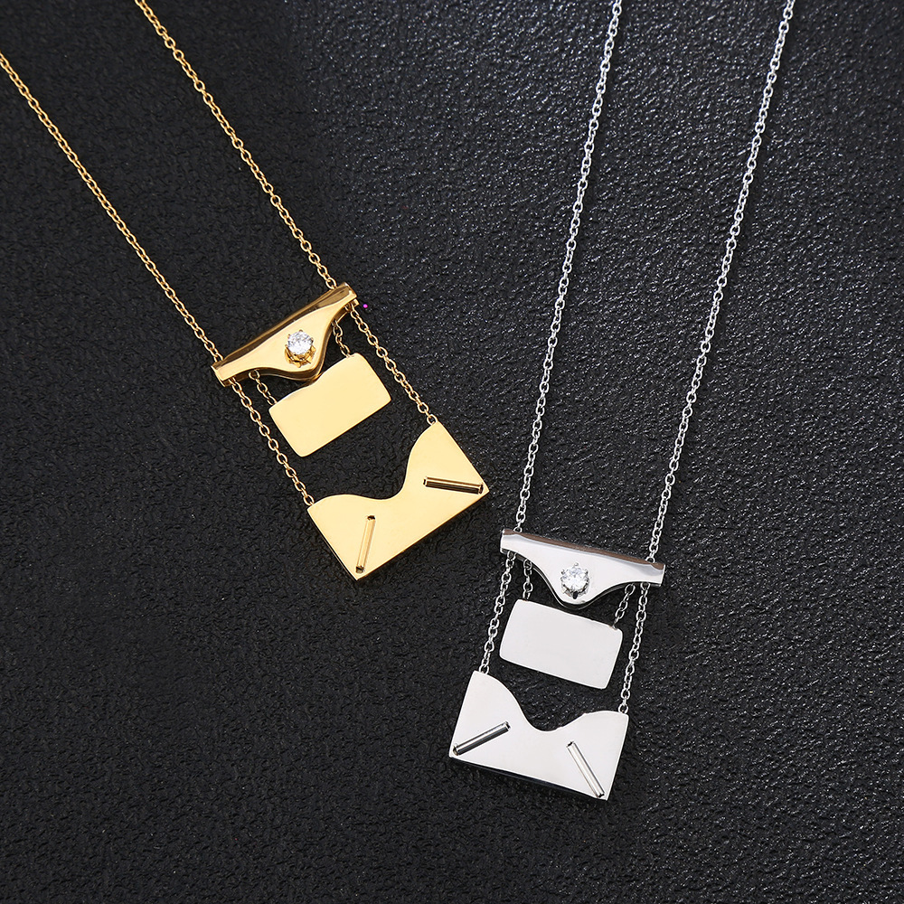 Fashion envelope Stainless Steel Necklace Plating Rhinestones Stainless Steel Necklaces