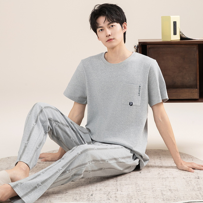 Pijamas de verano de algodón para hombres pantalones de manga corta delgados 2025 nuevo algodón de verano chaqueta se puede usar en casa