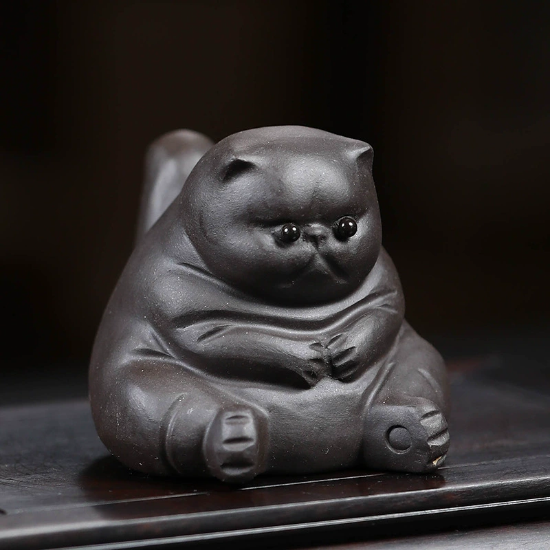Сиреневые глиняные чайные питомцы Yixing коты, handmade злая кошка скульптура, декоративные чайные принадлежности для стола, набор для чая кунг-фу можно поднять
