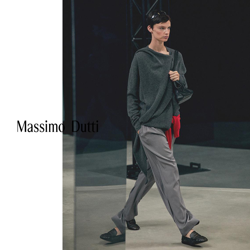 Autumn and Winter New Style Massimo Dutti 2026 Women's Gray Simple Commuter Style Cardigan with Wool Scarf