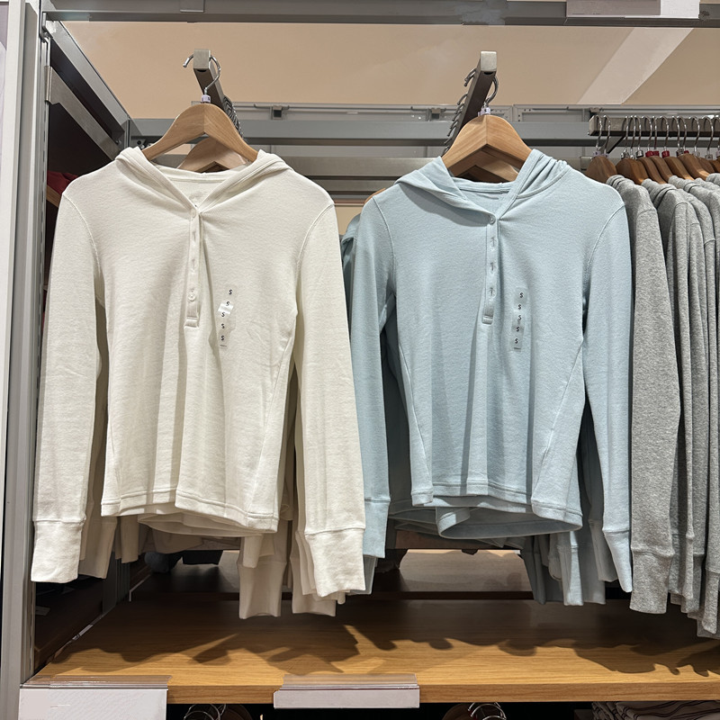 Japanese-style women's ribbed hooded knit long-sleeve T-shirt with single-breasted half-open collar, base shirt, hooded sweatshirt C488298 Japanese-style women's ribbed hooded knit long-sleeve T-shirt with single-breasted half-open collar, base shirt, hooded sweatshirt C488298