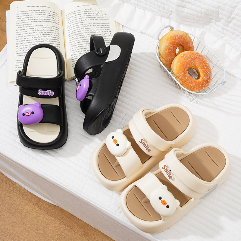 Lindas sandalias de tiras dobles para mujer, suela gruesa, suela blanda, moda, todo fósforo, ropa exterior, sandalias y zapatillas de playa de doble uso, EVA