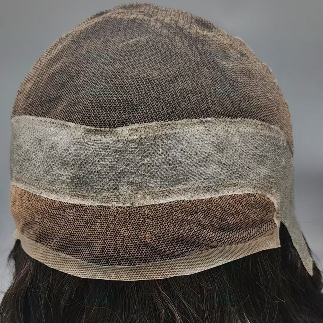 跨境亚马逊男士假发漂扣隐形发际线仿真头皮全手钩头顶加密头套