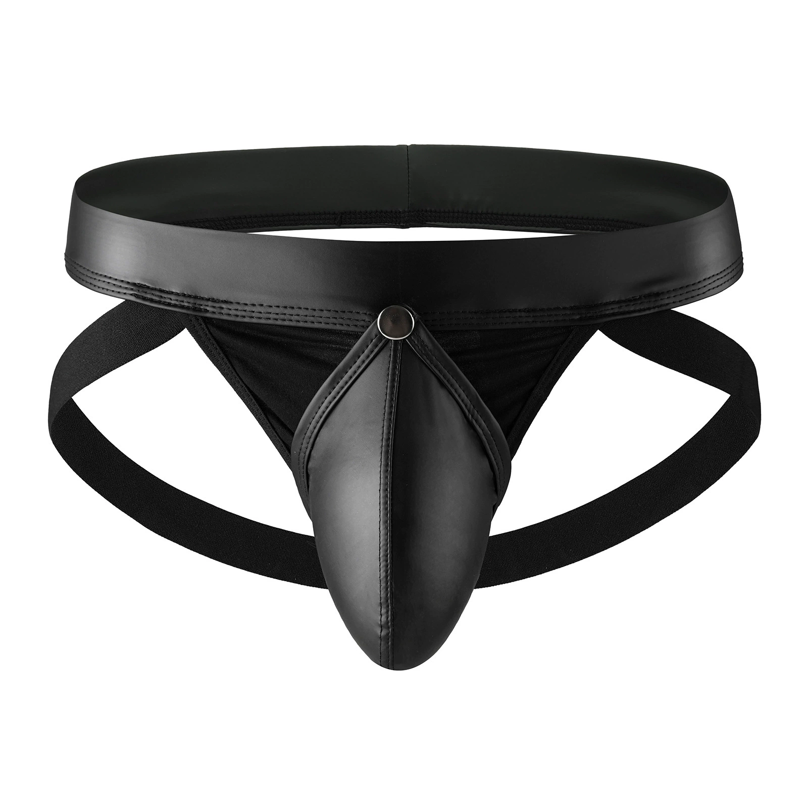 CLEVER-MENMODE Men's Faux Leather Thongs Sexy Rivets Separate JJ Pockets Patent Leather Doubles