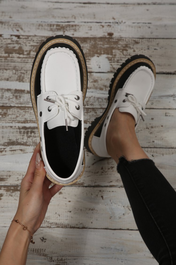 Damesloafers in grote maten met vetersluiting, kleurblokken, casual, lente, nieuwe stijl, enkelschoenen_voghion.com