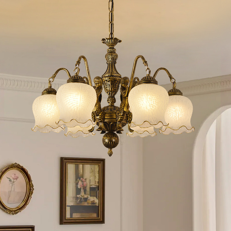 French-Style Vintage Mermaid Retro Green Pendant Light for Bedroom, Study, Dining Table, and Living Room, with an Old American Vibe