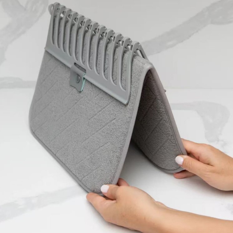 Nuevo tipo de cojín de absorción de microfibra, cojín de drenaje plegable, estante de almacenamiento de platos de cocina, estante de almacenamiento de platos de mesa