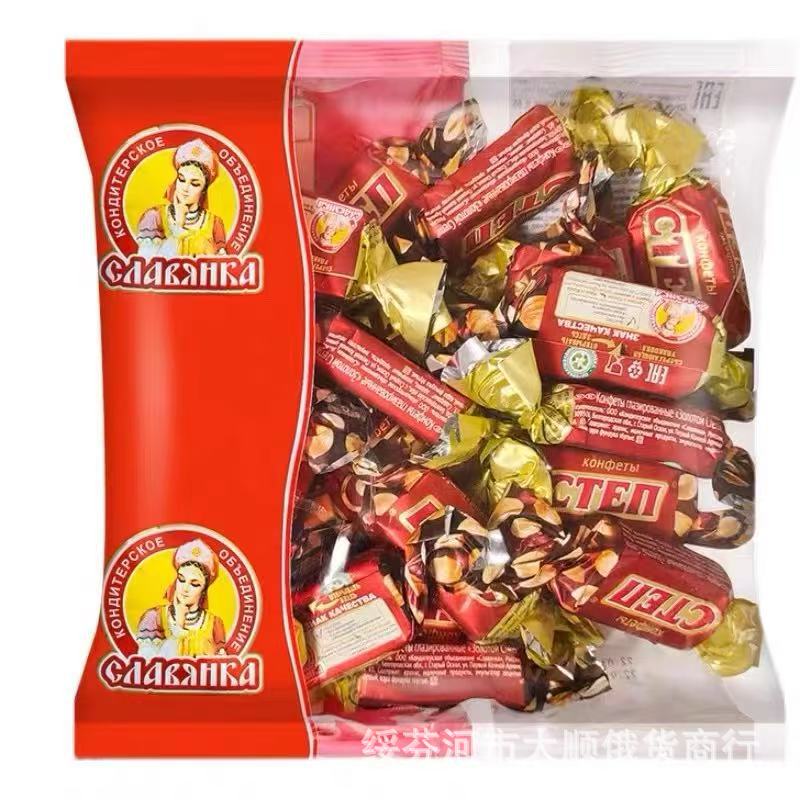 俄罗斯斯拉夫牌酱皮花生夹心巧克力糖能量棒进口婚庆喜糖批发