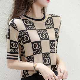 2025年春秋新款韩版宽松大码女装小众设计短袖上衣女半高领针织衫