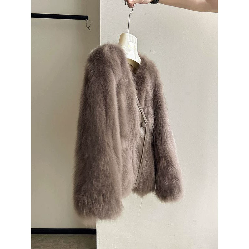 Шуба из fox fur для женщин, новая зима 2025, однотонная, шуба средней и длинной длины, Харинь